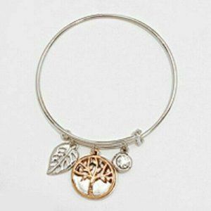 Tree of Life Charm Bangle Bracelet SILVER 2 Tone